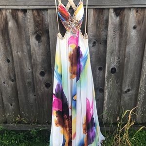 Vibrant Floral Prom Dress w/Beaded Straps / Detail